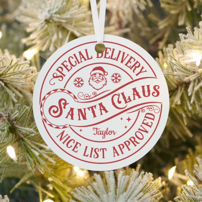 Nice List Approved Personalised Santa  Metal Tree Decoration (Insitu)