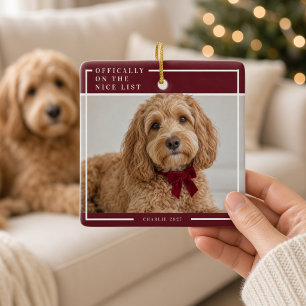 Nice List Burgundy Dog Christmas Photo Ornament