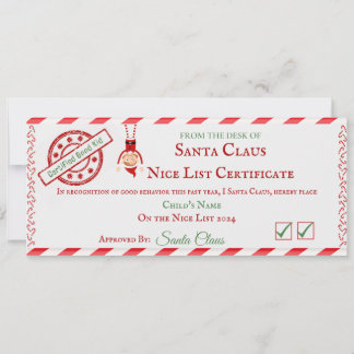 Nice List Certificate Holiday Card
