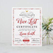 Nice List Christmas Certificate Paper