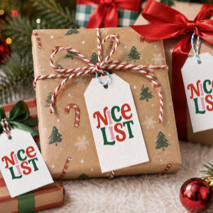 Nice List Christmas Typography Playful Holiday Gift Tags