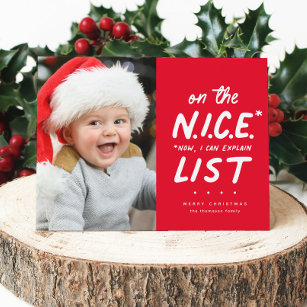 Nice list funny cute one photo red Christmas Holiday Card