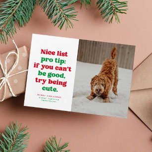 Nice list funny cute red green photo Christmas Holiday Card