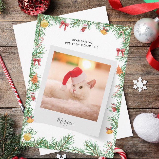 Nice List Funny Pet Cat Photo Custom Christmas Holiday Card (Nice List Funny Pet Cat Photo Custom Christmas Holiday Card)