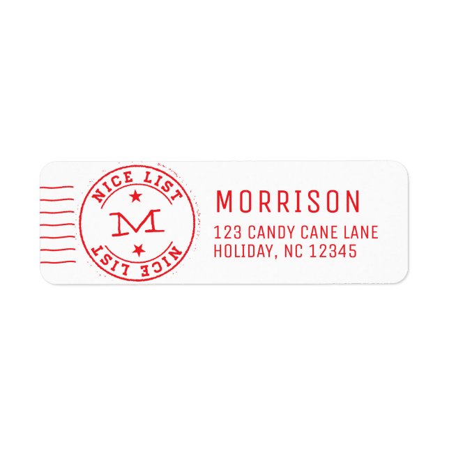 Nice List Monogram Red Return Address Label (Front)