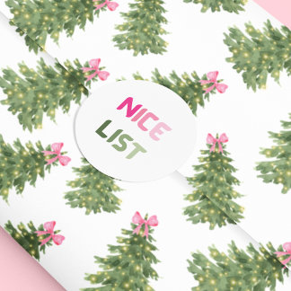 Nice List Pink & Green Christmas Fun Round Sticker