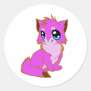 NICE LITTLE Fuchsia, PINK AND BROWN KITTEN Classic Round Sticker