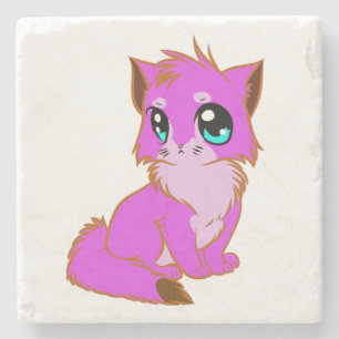 NICE LITTLE Fuchsia, PINK AND BROWN KITTEN Stone Coaster