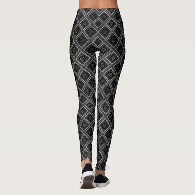Nice Lovely Grey Diamonds Pattern Art design  Leggings (Back)