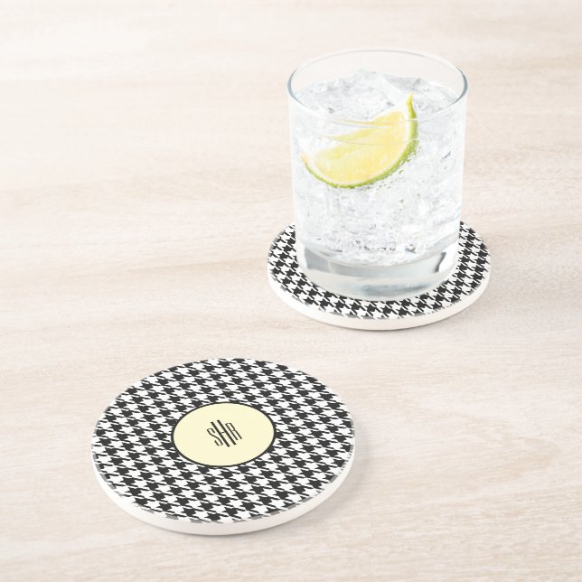 Nice! Monogram Houndstooth Yellow Sandstone  Coaster (Side)