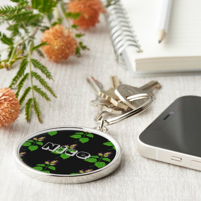 Nice Name or Text Lovely Green Leaf Image Key Ring (Side)
