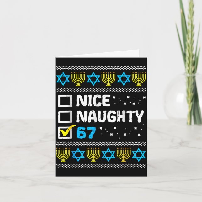 Nice Naughty 67 Six Seven Ugly Hanukkah Sweater Ch Card (Front)