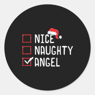 Nice Naughty Angel Christmas List Classic Round Sticker