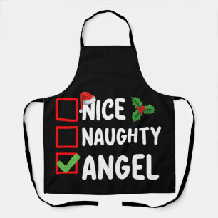 Nice Naughty Angel Christmas List Holiday Family Apron