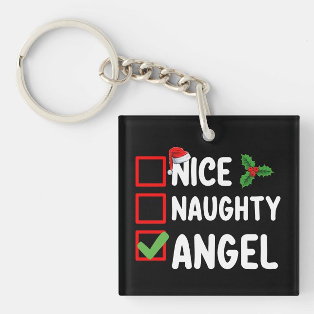 Nice Naughty Angel Christmas List Holiday Family Key Ring (Front)