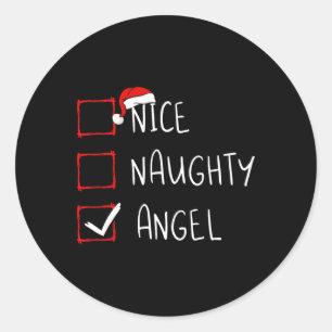 Nice Naughty Angel Christmas List Xmas Santa Claus Classic Round Sticker