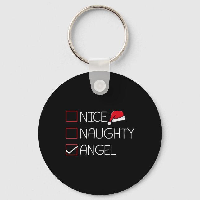 Nice Naughty Angel Christmas Pajama Funny Humour X Key Ring (Front)