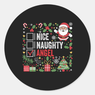 Nice Naughty Angel Funny Christmas Santa Claus Classic Round Sticker