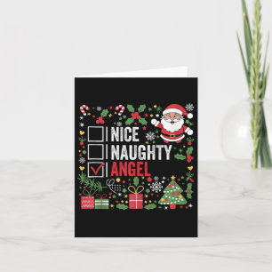 Nice Naughty Angel Funny Christmas Santa Claus Tan Card