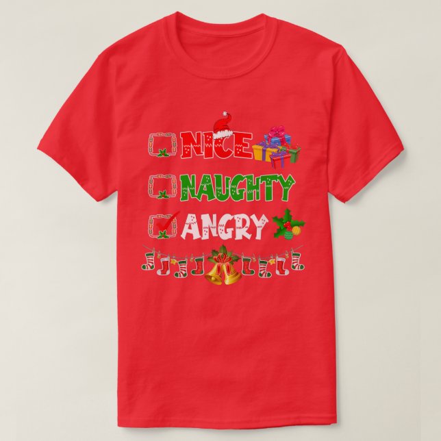 Nice Naughty Angry Christmas Lights Ornaments Sant T-Shirt (Design Front)