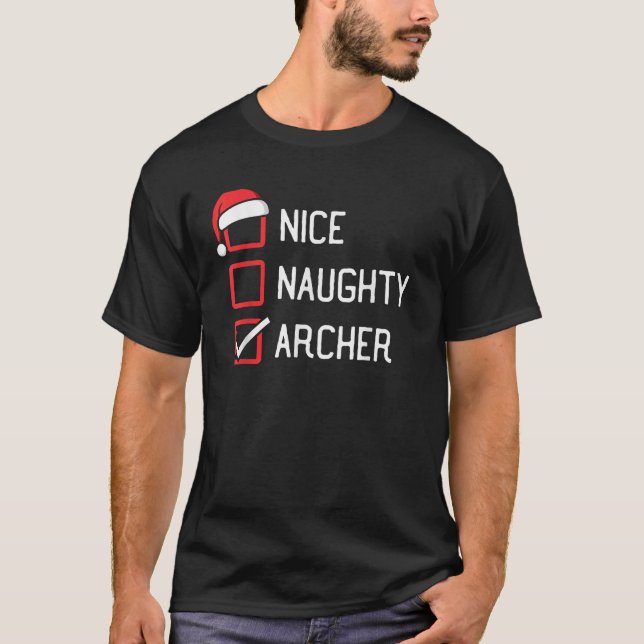 Nice Naughty Archer Family Group Matching Christma T-Shirt (Front)