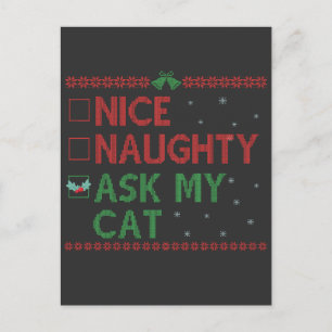 Nice Naughty Ask My Cat Funny Christmas Santa Gift Postcard