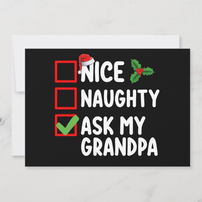 Nice Naughty Ask My Grandpa Christmas List Family Invitation (Front)