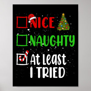 Nice Naughty At Least I Tried Christmas List Holid Poster