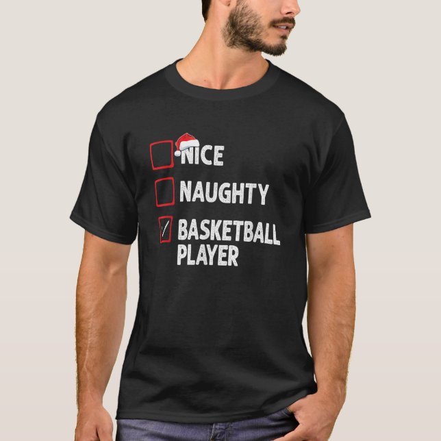 Nice Naughty Basketball Player Boys Christmas Mens T-Shirt (Front)