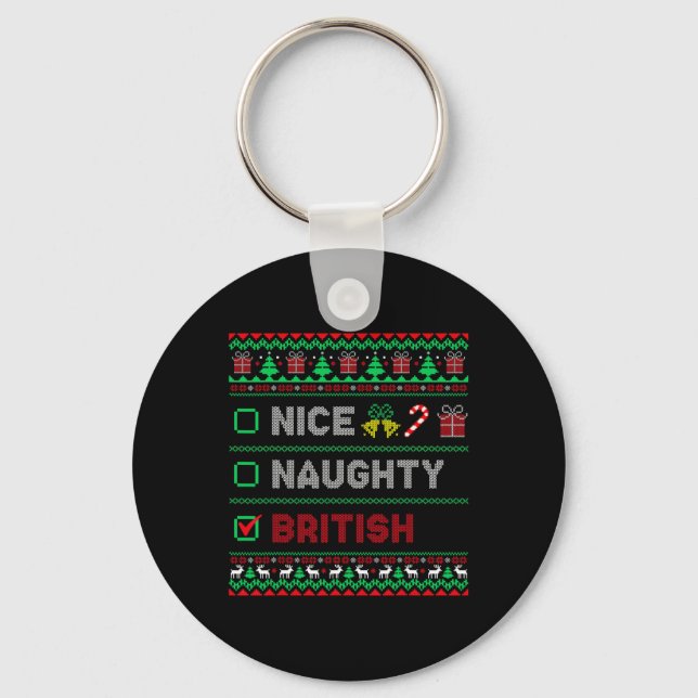 Nice Naughty British Christmas Checklist England  Key Ring (Front)