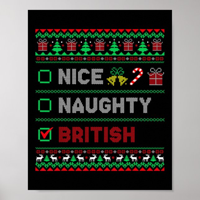 Nice Naughty British Christmas Checklist England  Poster (Front)