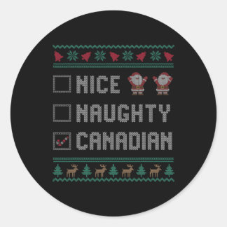 Nice Naughty Canadian Christmas Pajama Matching  Classic Round Sticker