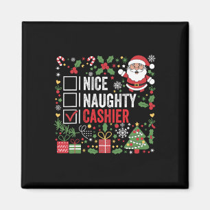 Nice Naughty Cashier Funny Christmas Santa Claus  Magnet