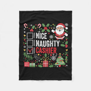Nice Naughty Cashier Funny Christmas Santa Claus T Fleece Blanket