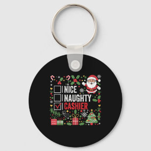 Nice Naughty Cashier Funny Christmas Santa Claus T Key Ring
