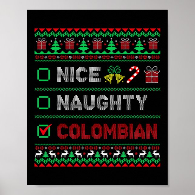 Nice Naughty Colombian Christmas Checklist Colombi Poster (Front)