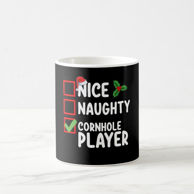 Nice Naughty Cornhole Player Christmas List Coffee Mug (Center)