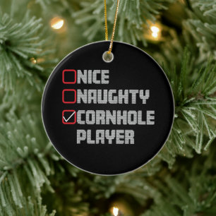 Nice Naughty Cornhole Player List Ugly Christmas Ceramic Ornament