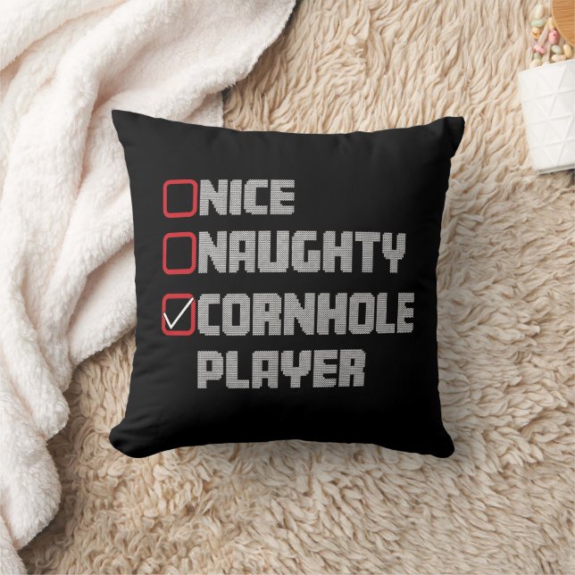 Nice Naughty Cornhole Player List Ugly Christmas Cushion (Blanket)