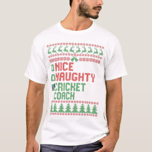 Nice Naughty Cricket Coach Funny Christmas Gift T-Shirt
