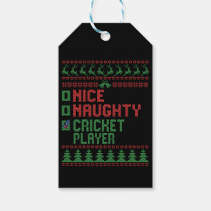 Nice Naughty Cricket Player Funny Christmas Gift Gift Tags