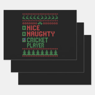 Nice Naughty Cricket Player Funny Christmas Gift Wrapping Paper Sheet