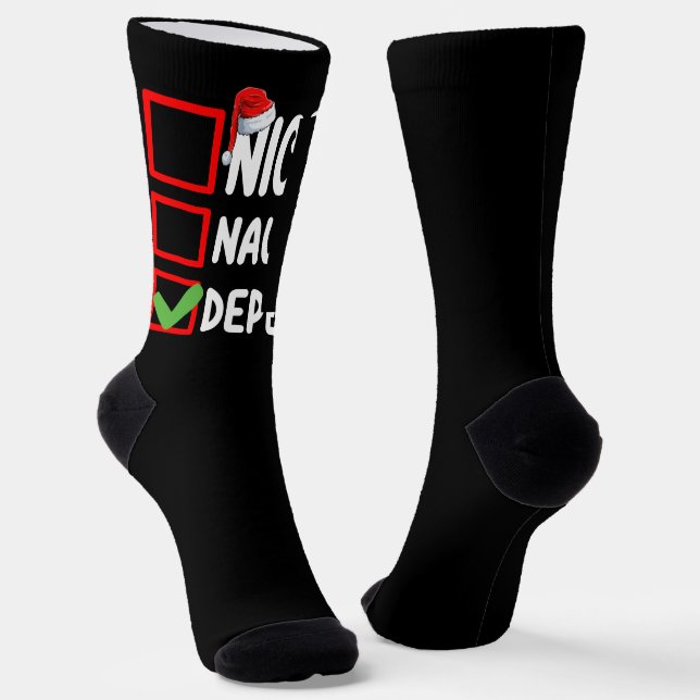 Nice Naughty Depends Christmas List Holiday Socks (Angled)