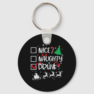 Nice Naughty Drunk Check Funny Christmas  Key Ring