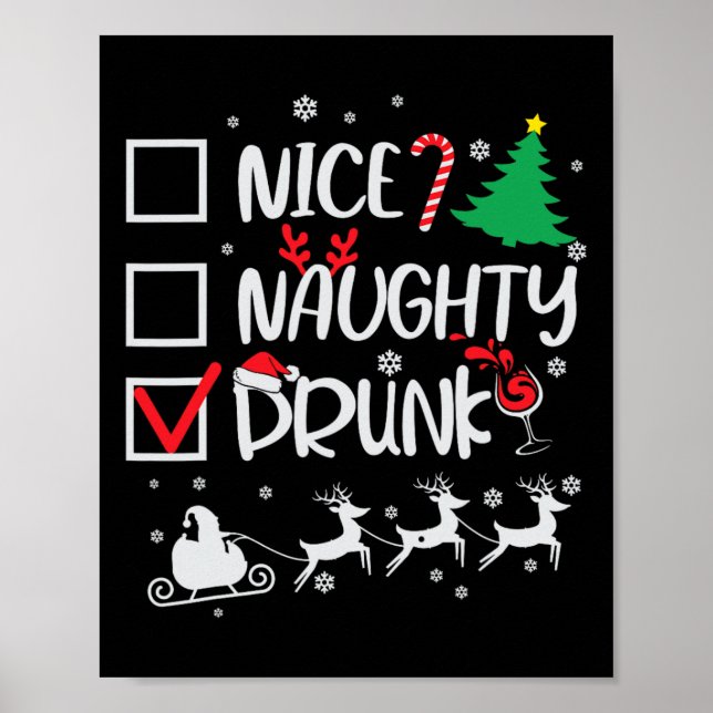 Nice Naughty Drunk Check Funny Christmas  Poster (Front)