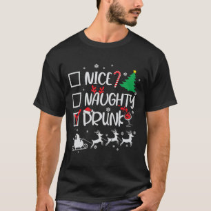 Nice Naughty Drunk Check Funny Christmas T-Shirt