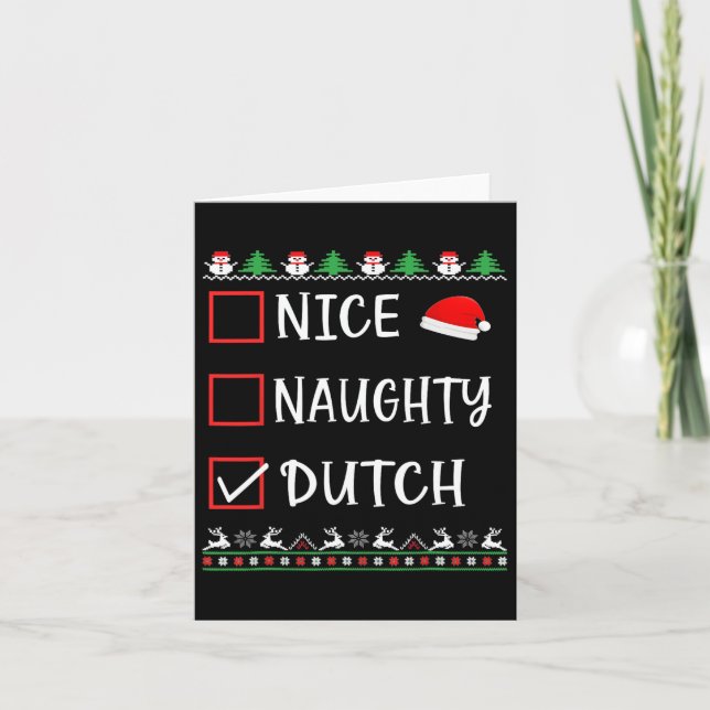 Nice Naughty Dutch Fun Ugly Christmas List Pyjamas Card (Front)