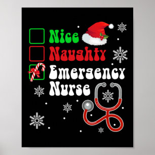 Nice Naughty Emergency Nurse List Christmas Santa Poster