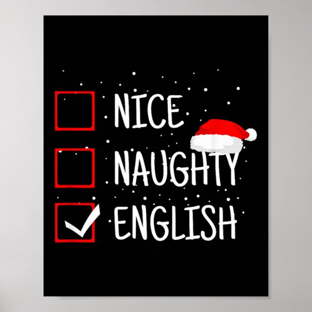 Nice Naughty English Christmas Checklist Funny Eng Poster (Front)