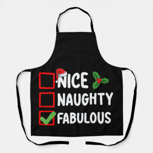 Nice Naughty Fabulous Funny Santa Christmas List H Apron